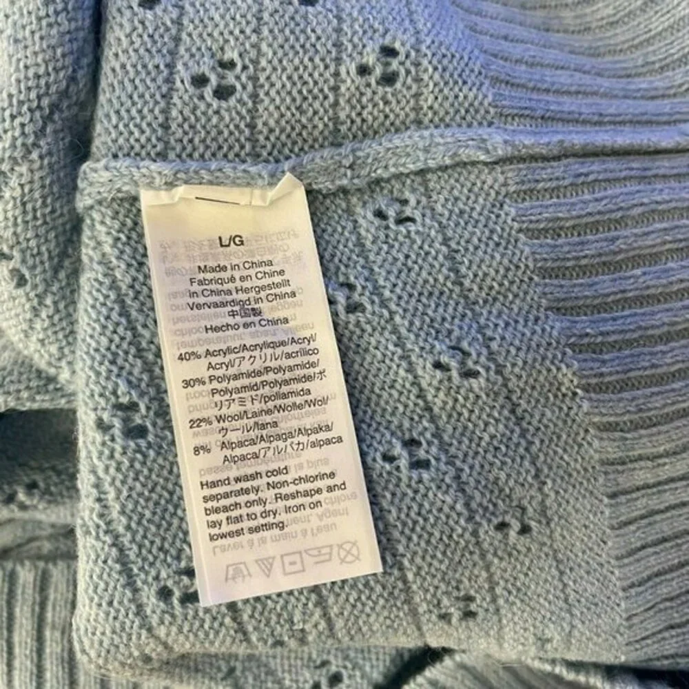 J Crew Pointelle Crewneck‎ Sweater Alpaca Wool Pullover Blue Women L NWT AK196